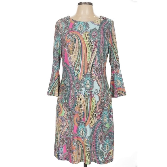 Tommy Hilfiger Preppy Paisley 3/4 Bell Sleeve Shift Dress - Picture 2 of 7